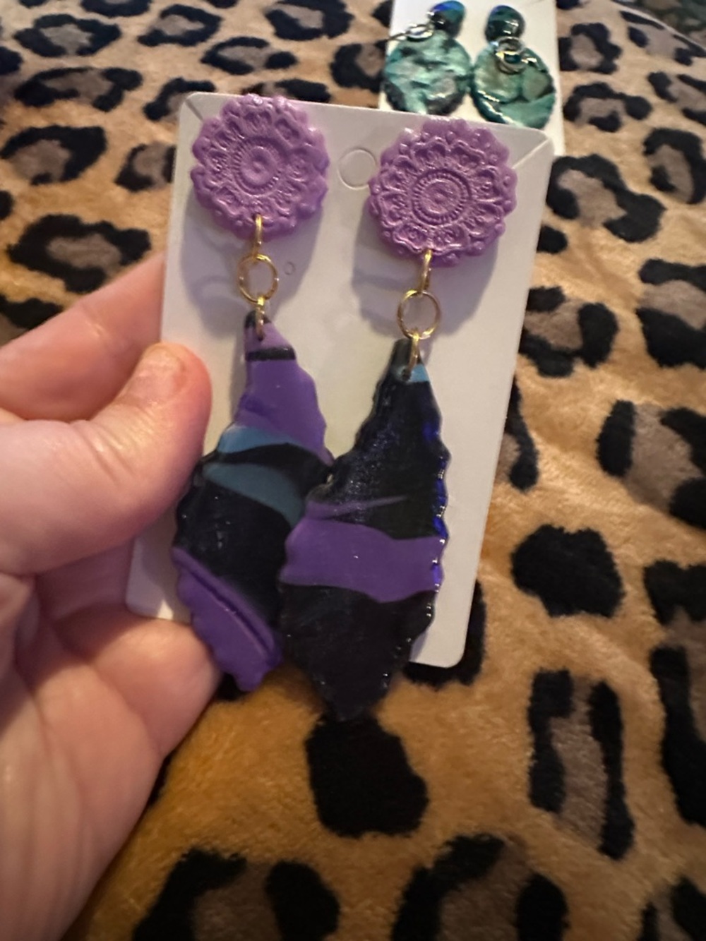Handmade Purple & Black Swirl Statement Earrings